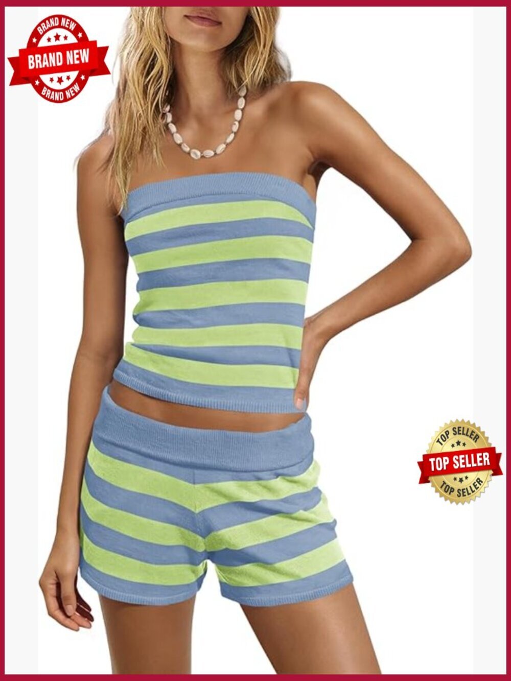 Striped Lounge Set 2 Piece Tube Top and Shorts Summer Vacation Outfit
